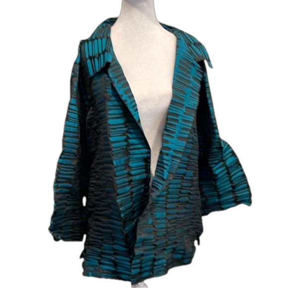 Caroline Rose 1X open very light jacket in turquoise  and black - Picture 1 of 5